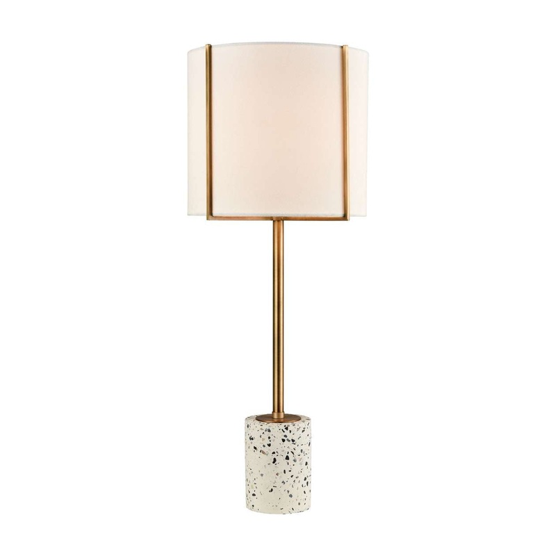 Trussed Table Lamp in White Terazzo and Gold with a Pure White Linen Shade ELK Home