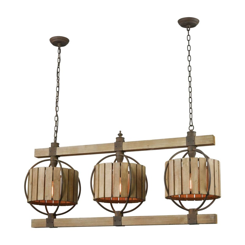 Triple Barrel 3-Light Linear Chandelier in Wood Tone and Rust ELK Home