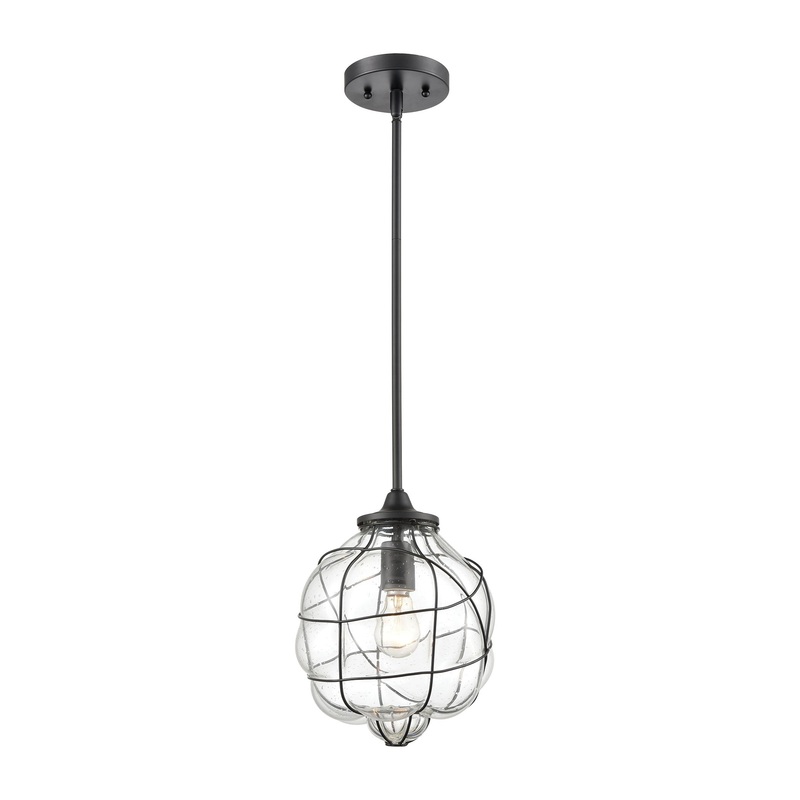 Adorn 1-Light Mini Pendant in Oil Rubbed Bronze with Clear Seedy Glass ELK Lighting