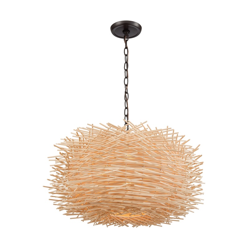 Bamboo Nest 3-Light Chandelier in Oil Rubbed Bronze with Bamboo Sticks ELK Lighting