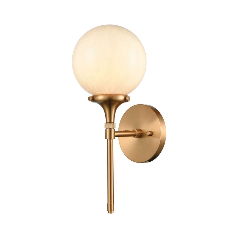 Beverly Hills 1-Light Sconce in Satin Brass with White Feathered Glass ELK Lighting
