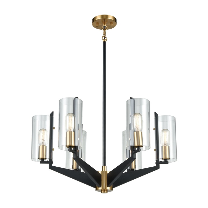 Blakeslee 6-Light Chandelier in Matte Black and Satin Brass with Clear Glass ELK Lighting