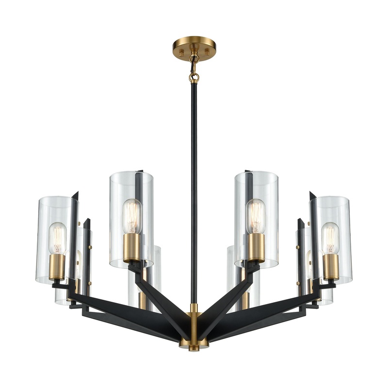 Blakeslee 8-Light Chandelier in Matte Black and Satin Brass with Clear Glass ELK Lighting