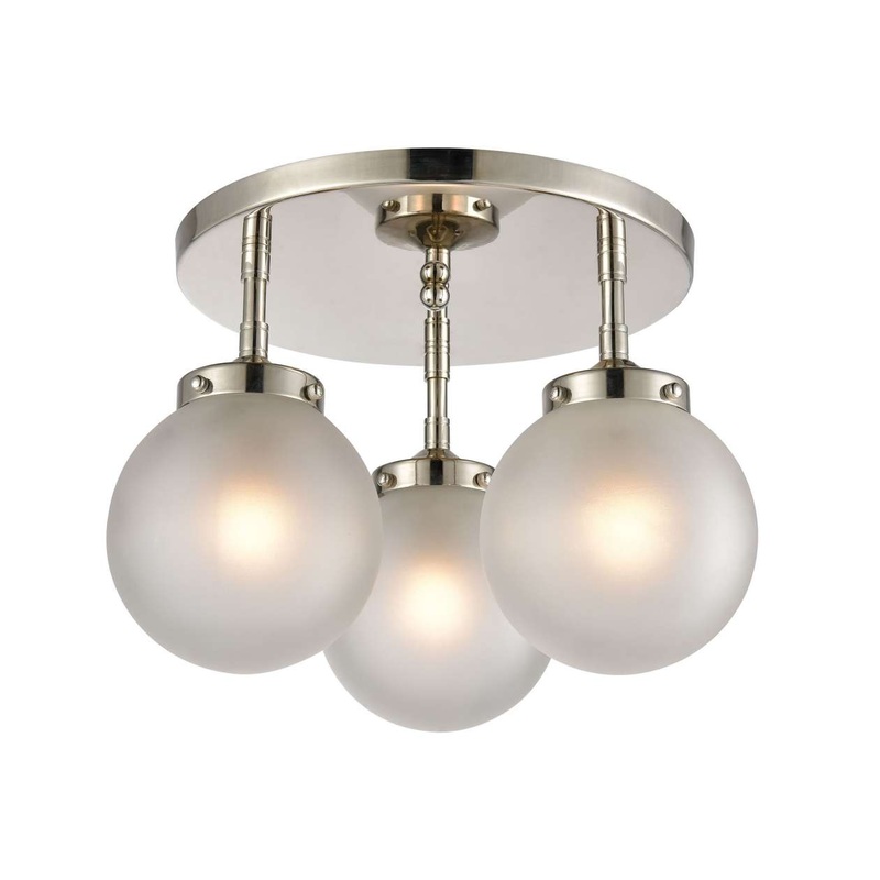 Boudreaux 3-Light Semi Flush Mount in Polished Nickel with Frosted ELK Lighting