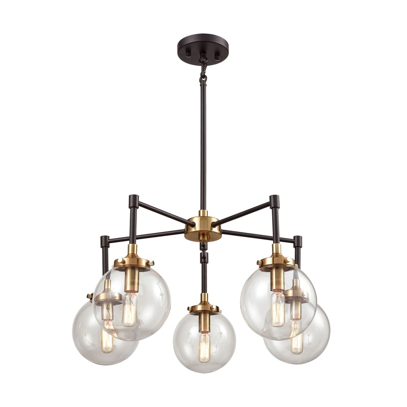 Boudreaux 5-Light Chandelier in Matte Black and Antique Gold with Sphere-shaped Glass ELK Lighting