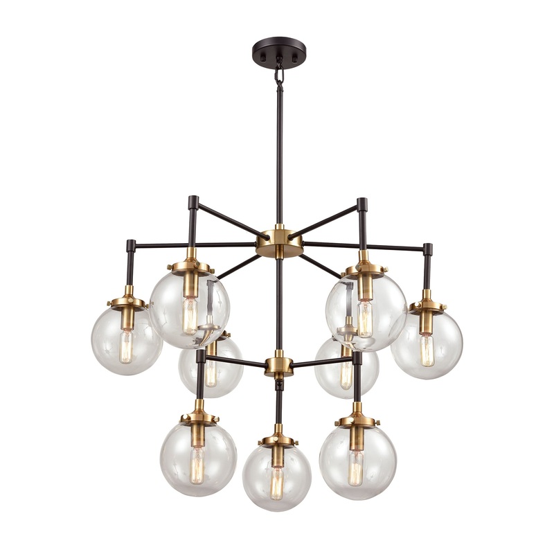 Boudreaux 9-Light Chandelier in Matte Black and Antique Gold with Sphere-shaped Glass ELK Lighting