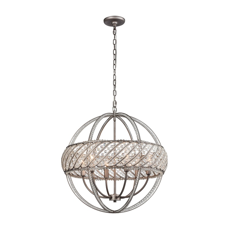 Bradington 6-Light Chandelier in Weathered Zinc with Clear Crystal ELK Lighting
