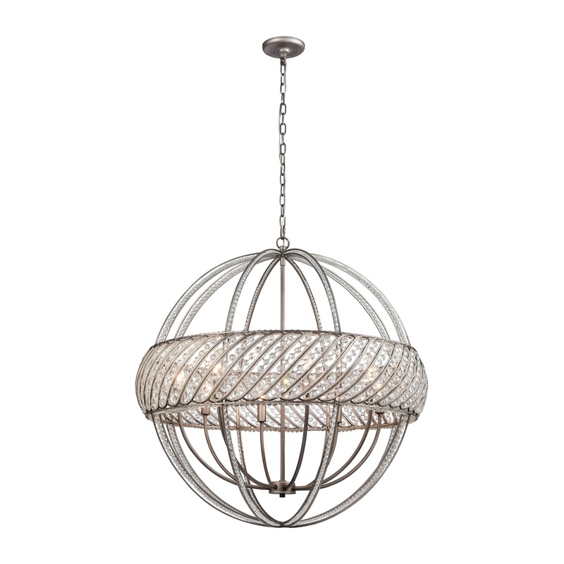Bradington 8-Light Chandelier in Weathered Zinc with Clear Crystal ELK Lighting