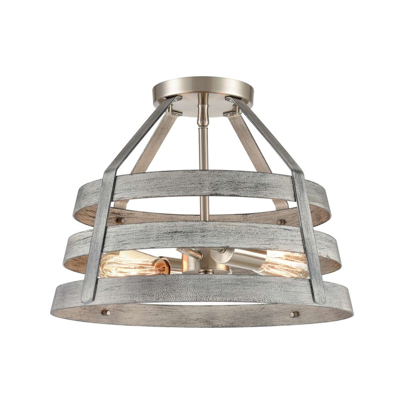 Brigantine 2-Light semi flush mount in Weathered Driftwood / Satin Nickel ELK Lighting