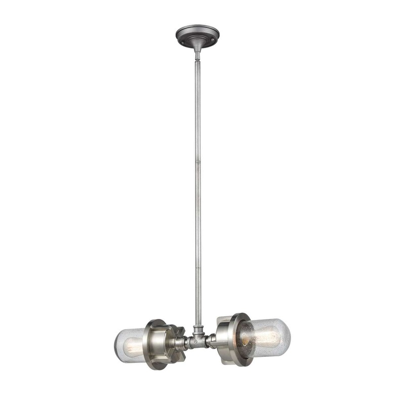 Briggs 2-Light Island Light in Weathered Zinc and Satin Nickel with Seedy Glass ELK Lighting
