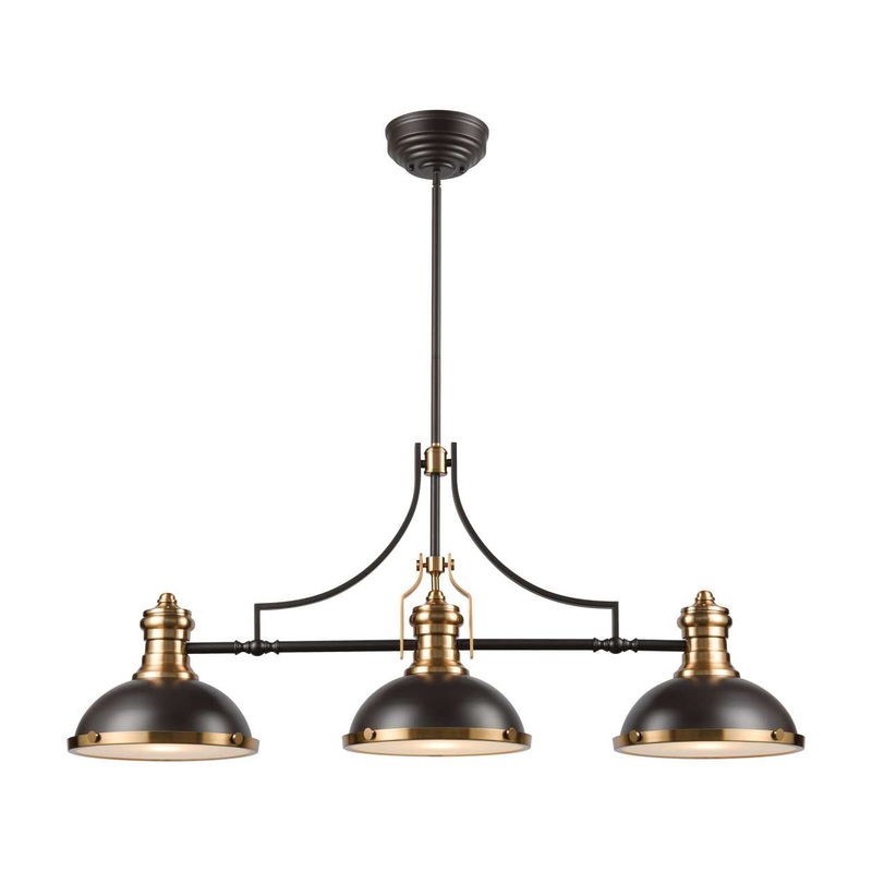 Chadwick 3-Light Island Light in Oil Rubbed Bronze with Metal and Frosted Glass ELK Lighting