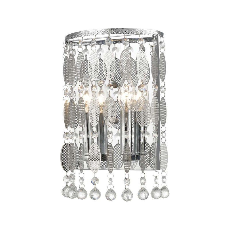 Chamelon 2-Light Sconce in Polished Chrome with Perforated Stainless and Clear Crystal ELK Lighting