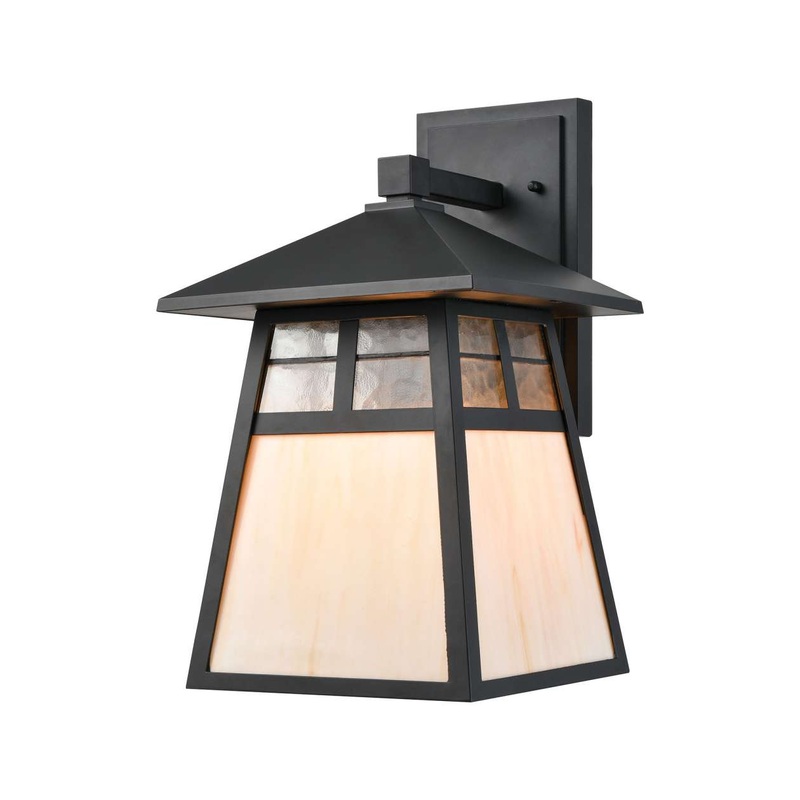 Cottage 1-Light Sconce in Matte Black with Antique White Art Glass and Clear Textured Glass ELK Lighting