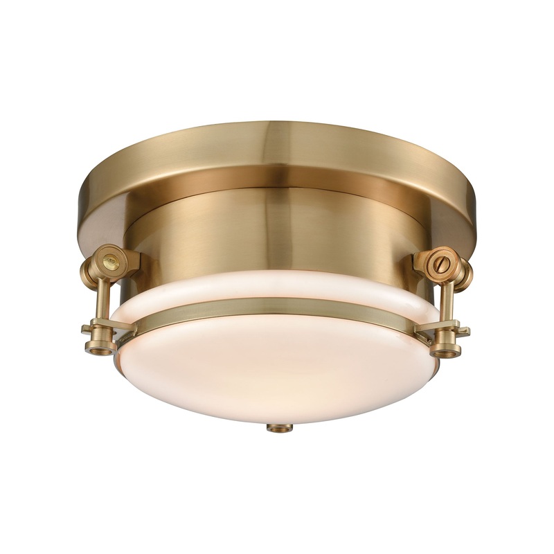 Riley 1-Light Flush Mount in Satin Brass with Opal White Blown Glass ELK Lighting