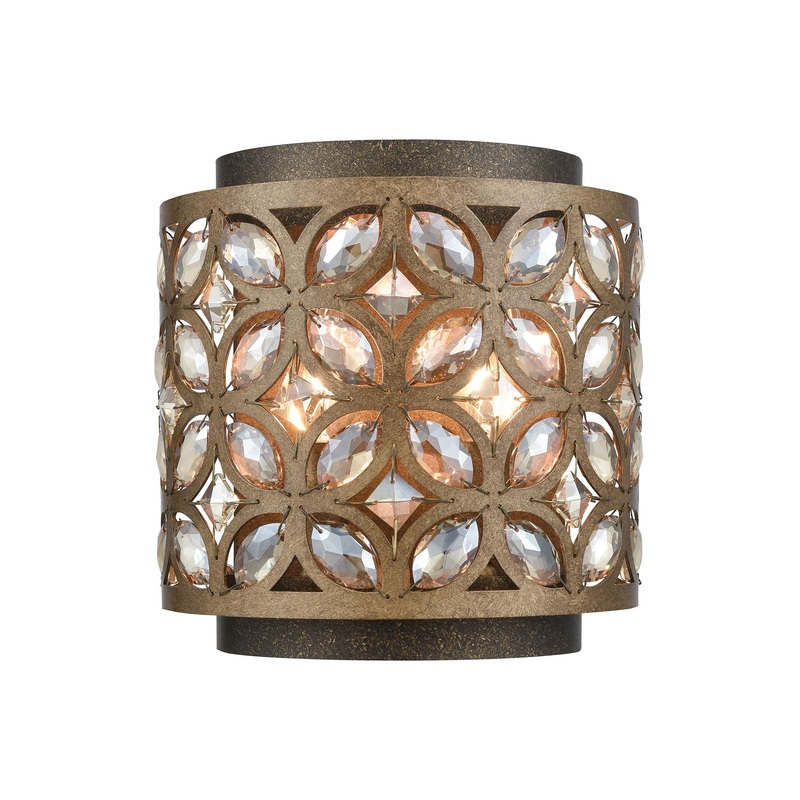 Rosslyn 2-Light Sconce in Mocha and Deep Bronze with Crystal and Metalwork Shade ELK Lighting