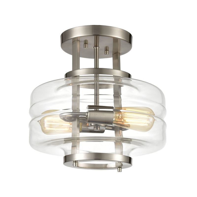 Rover 2-Light Semi Flush Mount in Satin Nickel with Clear Glass ELK Lighting