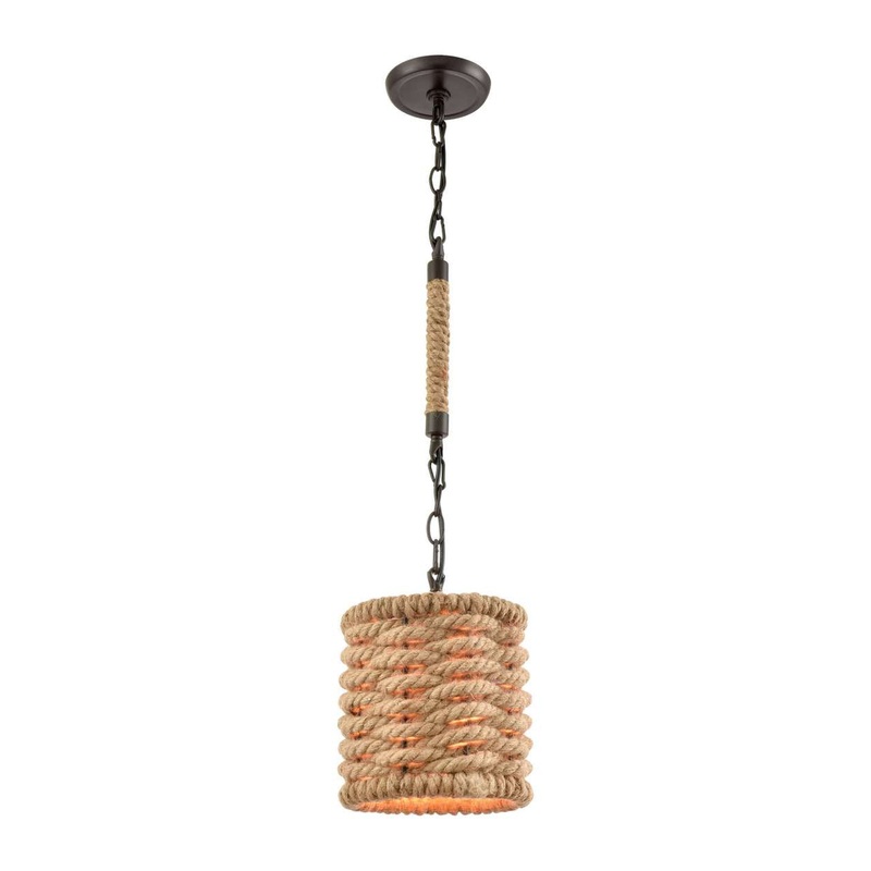 Weaverton 1-Light Mini Pendant in Oil Rubbed Bronze with Rope ELK Lighting