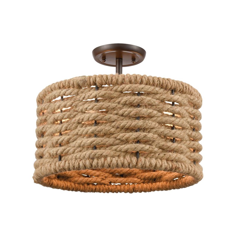 Weaverton 2-Light Semi Flush Mount in Oil Rubbed Bronze with Rope ELK Lighting