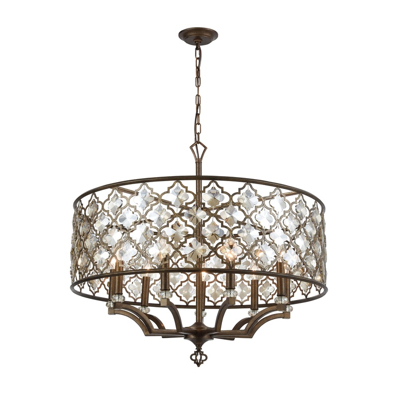 Armand 9-Light Chandelier in Weathered Bronze with Amber Teak Crystal ELK Lighting