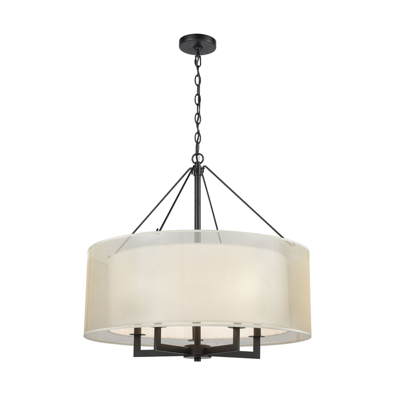 Ashland 5-Light Chandelier in Matte Black with Webbed Organza and White Fabric Shade ELK Lighting