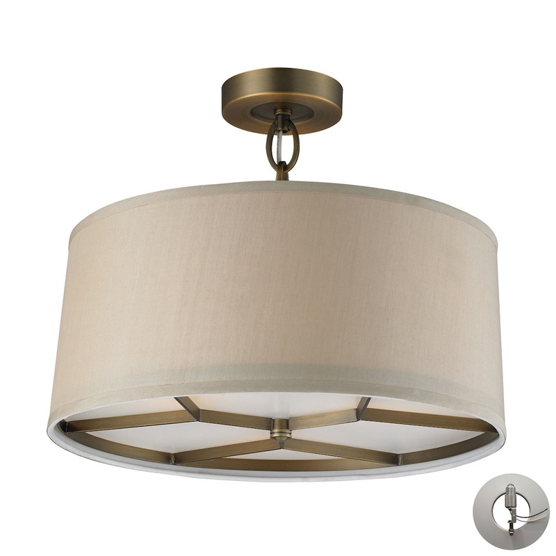 Baxter 3-Light Semi Flush in Brushed Antique Brass with Beige Shade - Includes Adapter Kit ELK Lighting