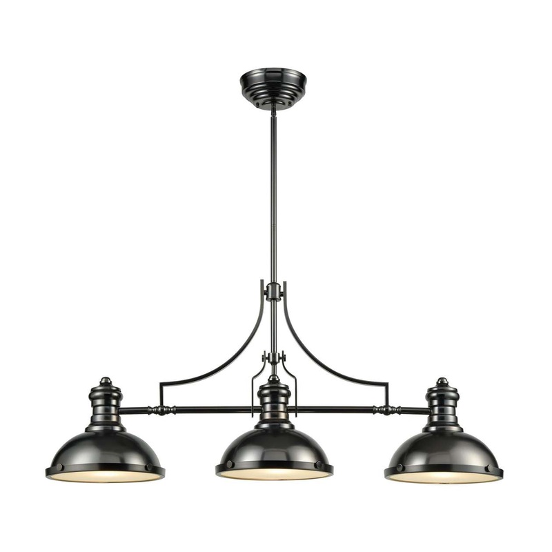 Chadwick 3-Light Island Light in Black Nickel with Metal Shade and Frosted Glass Diffuser ELK Lighting