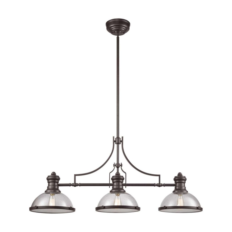 Chadwick 3-Light Island Light in Oil Rubbed Bronze with Seedy Glass ELK Lighting