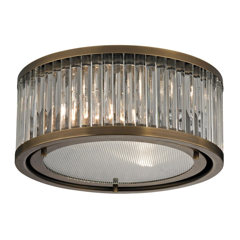 Linden Manor 2-Light Flush Mount in Aged Brass with Diffuser ELK Lighting