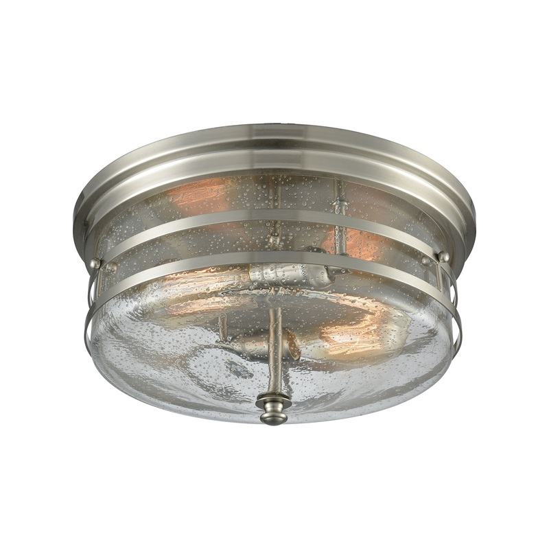 Port O'Connor 2-Light Flush Mount in Satin Nickel with Clear Seedy Glass ELK Lighting