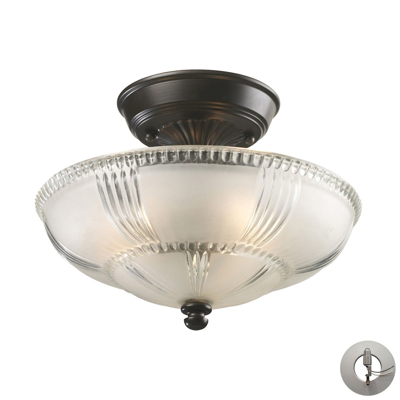 Restoration 3-Light Semi Flush in Oiled Bronze with Clear and Frosted Glass - Includes Adapter Kit ELK Lighting