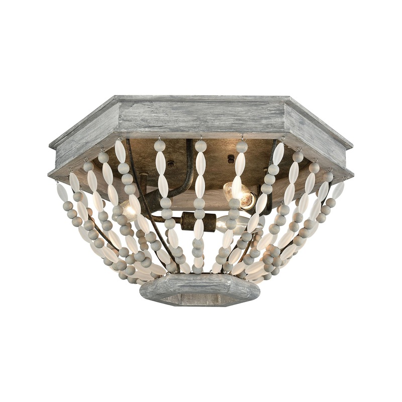 Summerton 3-Light Flush Mount in Washed Gray and Malted Rust with Strung Beads ELK Lighting