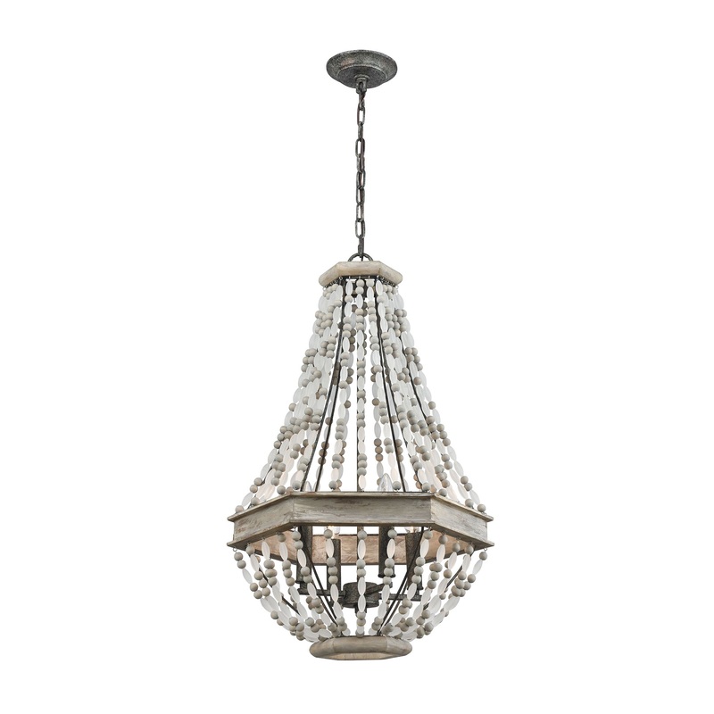 Summerton 4-Light Chandelier in Washed Gray and Malted Rust with Strung Beads ELK Lighting