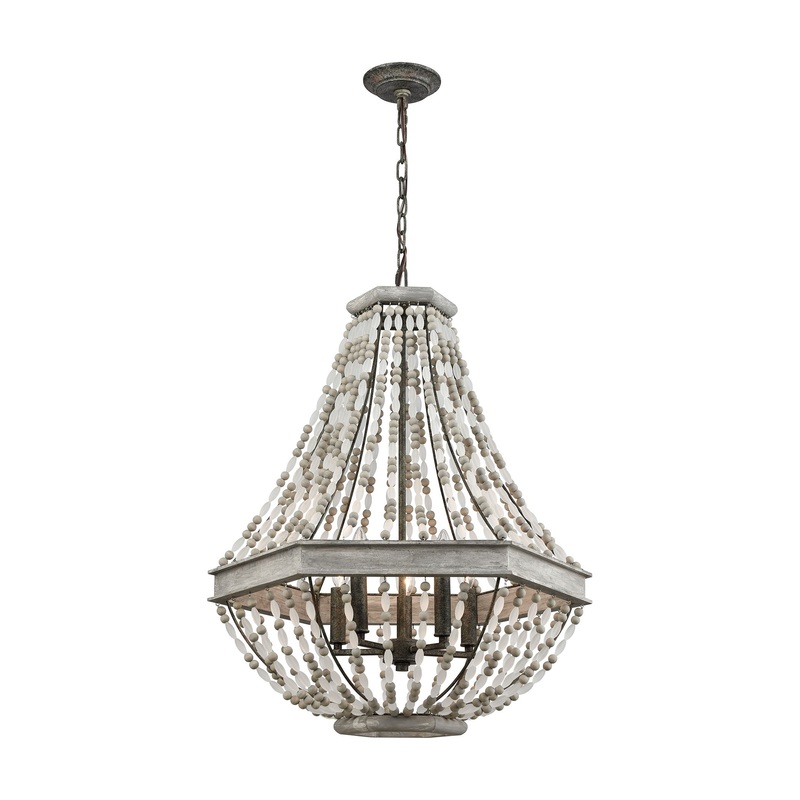 Summerton 5-Light Chandelier in Washed Gray and Malted Rust with Strung Beads ELK Lighting