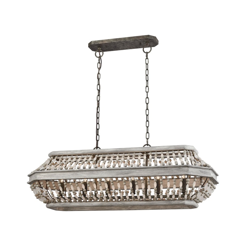 Summerton 6-Light Linear Chandelier in Washed Gray and Malted Rust with Strung Beads ELK Lighting