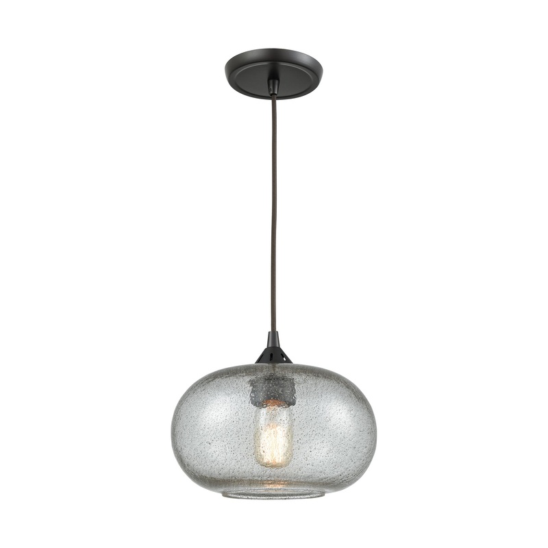 Volace 1-Light Mini Pendant in Oiled Bronze with Rotunde Gray Speckled Blown Glass ELK Lighting