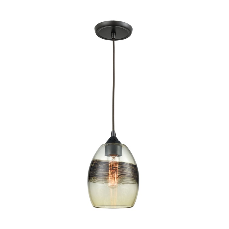 Whisp 1-Light Mini Pendant in Oil Rubbed Bronze with Champagne-plated Glass ELK Lighting