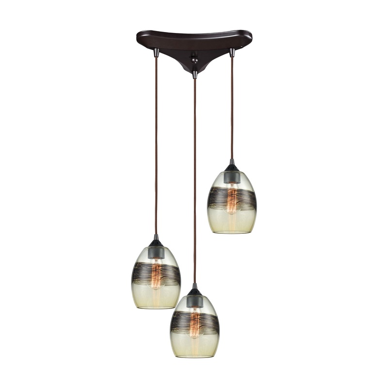 Whisp 3-Light Triangular Pendant Fixture in Oil Rubbed Bronze with Champagne-plated Glass ELK Lighting