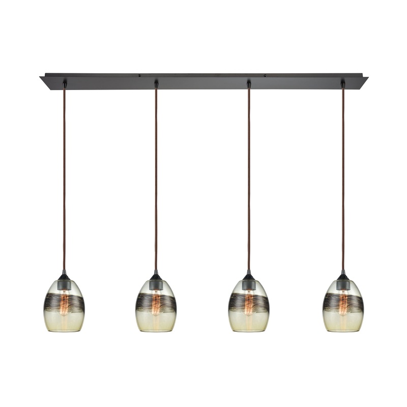 Whisp 4-Light Linear Pendant Fixture in Oil Rubbed Bronze with Champagne-plated Glass ELK Lighting