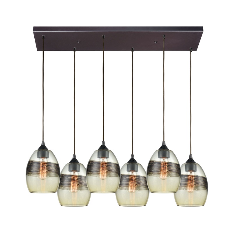 Whisp 6-Light Rectangular Pendant Fixture in Oil Rubbed Bronze with Champagne-plated Glass ELK Lighting