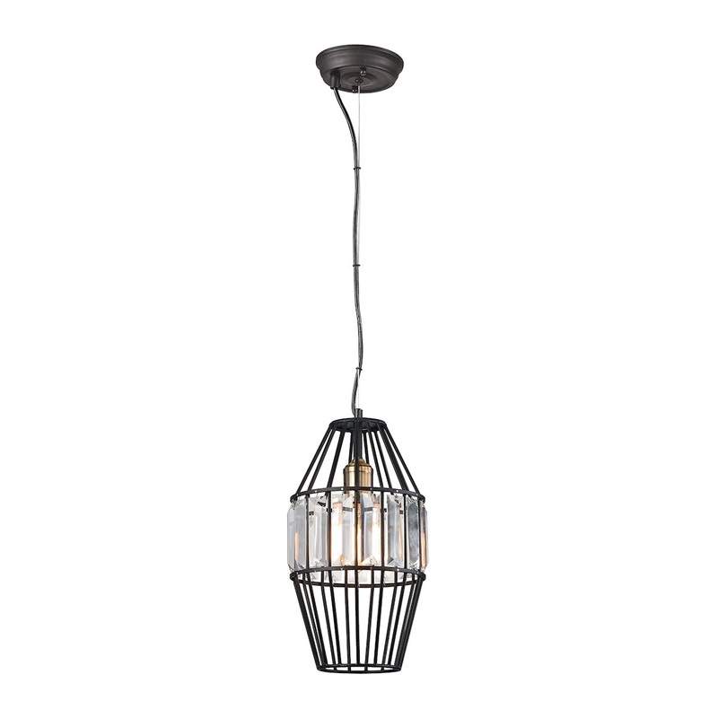 Yardley 1-Light Mini Pendant in Oil Rubbed Bronze with Clear Crystal on a Wire Cage ELK Lighting