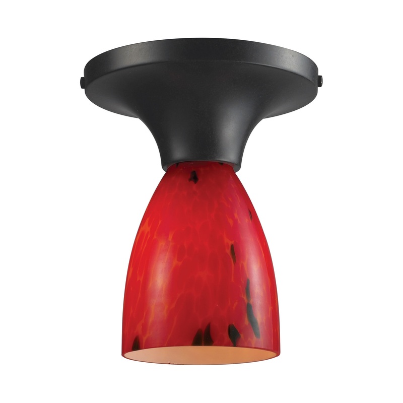 Celina 1-Light Semi Flush in Dark Rust with Fire Red Glass ELK Lighting