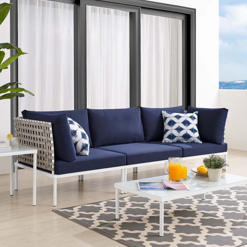 Harmony Sunbrella Basket Weave Outdoor Patio Aluminum Sofa By Modway - EEI-4966