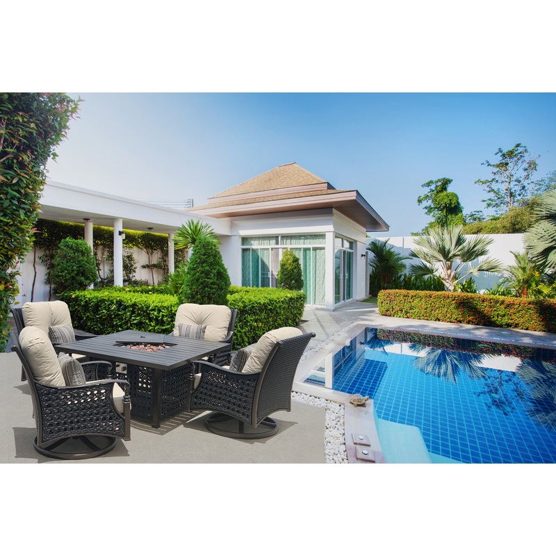 Monterey Fire Pit Swivel Rocker Chat Set 5 (KIT) By AFD Home