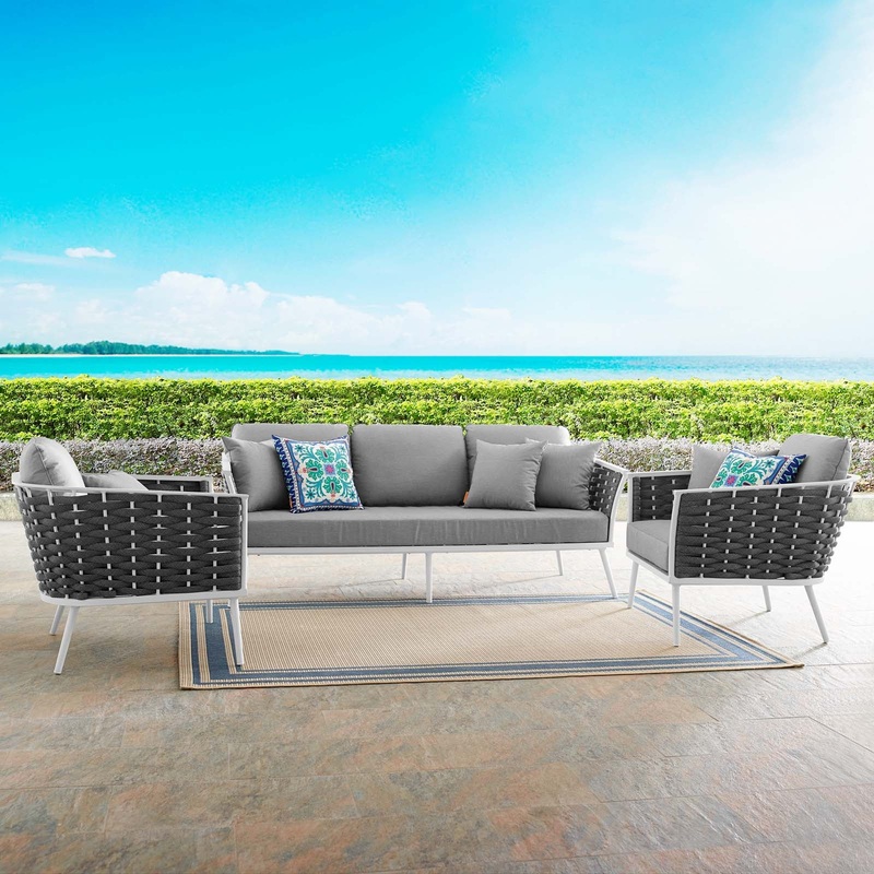 Stance 3 Piece Outdoor Patio Aluminum Sectional Sofa Set By Modway - EEI-3165