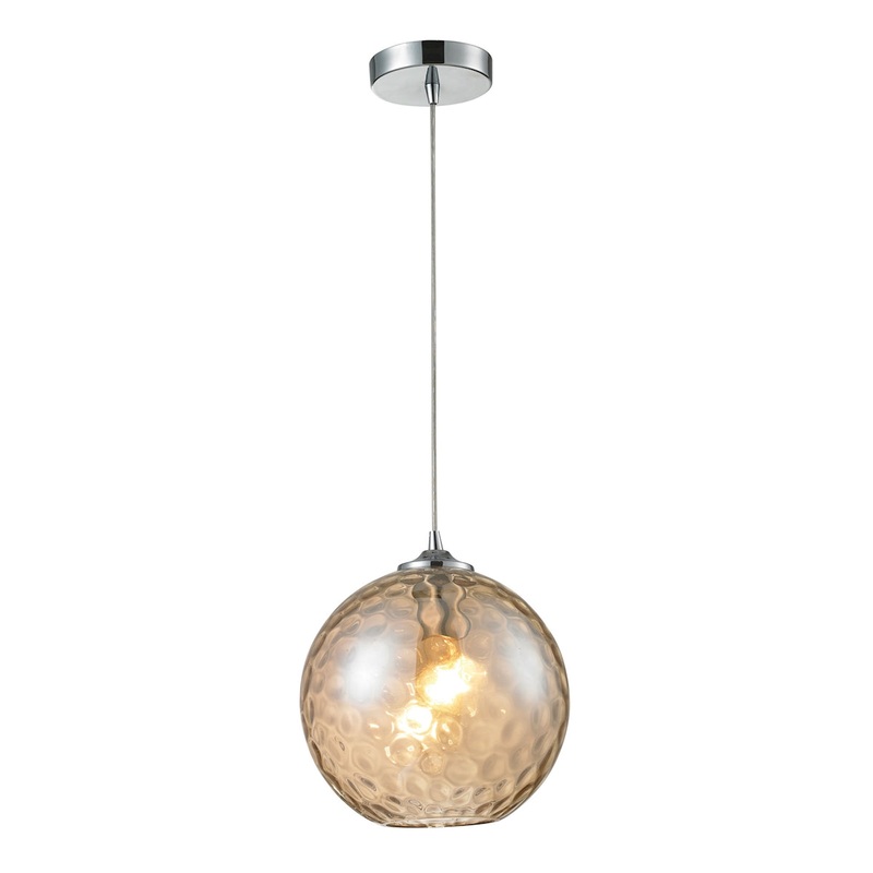Watersphere 1-Light Mini Pendant in Chrome with Hammered Amber Glass ELK Lighting