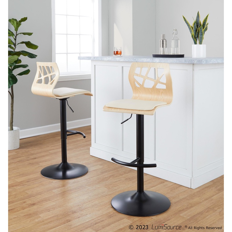 Folia Adjustable Barstool - Set of 2 By LumiSource - BS-FOLIAPU-RT2 BKNACR2