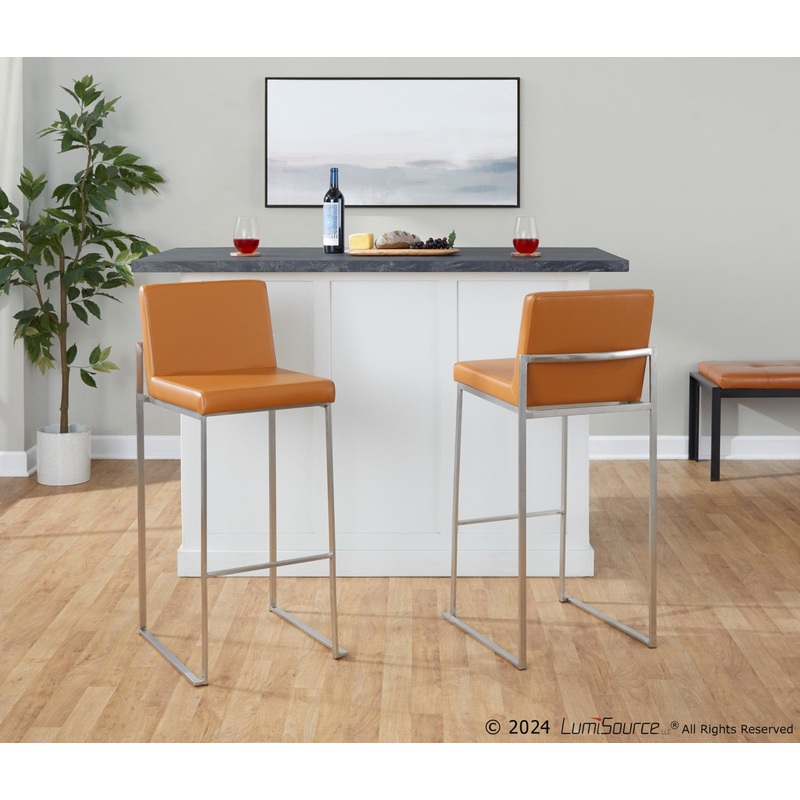 Fuji High Back 30" Fixed-Height Barstool - Set of 2 By LumiSource - B30-FUJIHBPU SSCAM2