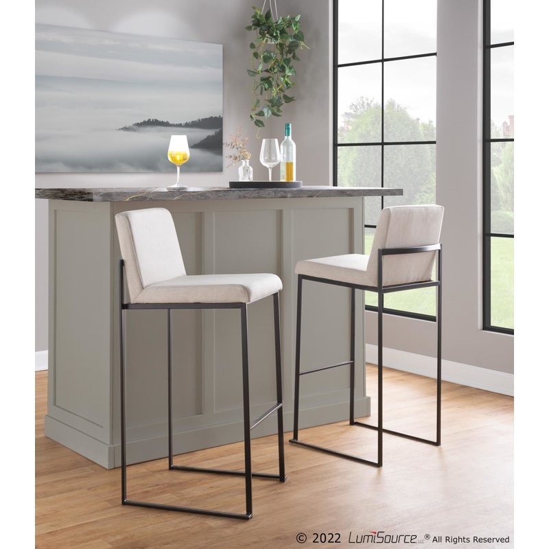 Fuji High Back 30" Fixed-Height Barstool - Set of 3 By LumiSource - B30-FUJIHBFB BKBG3