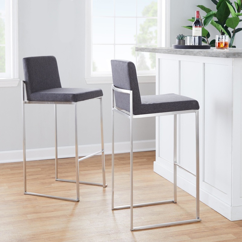 Fuji High Back 30" Fixed-Height Barstool - Set of 3 By LumiSource - B30-FUJIHBFB SSCHAR3