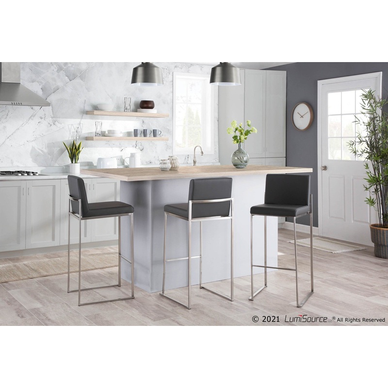 Fuji High Back 30" Fixed-Height Barstool - Set of 3 By LumiSource - B30-FUJIHBPU SSGY3